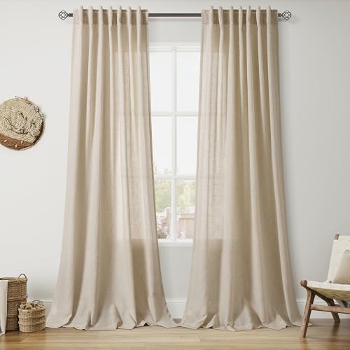 Taupe Burlywood Curtains 102 Inches Long for Living Room Linen Light Filtering Rustic Farmhouse Decor Curtains Back Tab Privacy Semi Sheer Curtain for Bedroom Office 52x102 (52"W x 102"L (Pack of 2) / Taupe Burlywood)