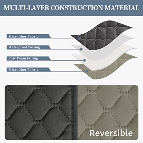 Double Protection 100% Waterproof Loveseat Sofa Covers for Living Room (Dark Gray/Beige / Loveseat Medium)