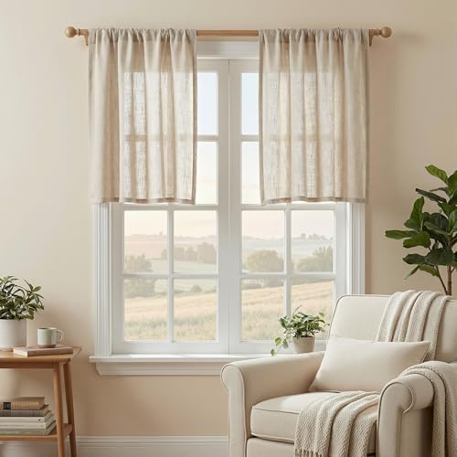 Kitchen Semi Sheer Oatmeal Curtains 24 Inch Long (34"W x 24"L (Pack of 2) / Taupe)