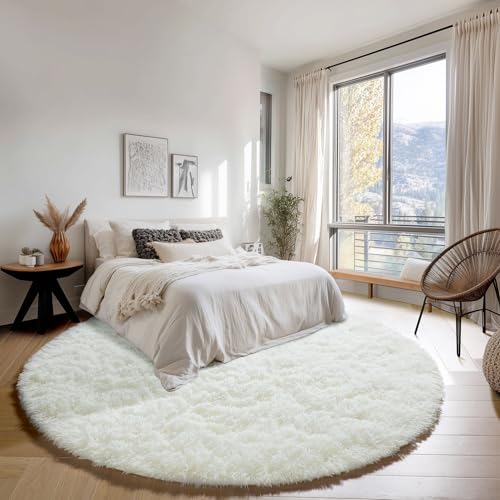 Cream White Round Rugs 7ft for Living Room (Cream White / 7' (Round))