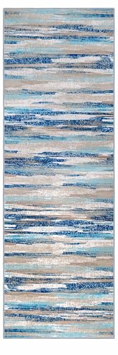Abstract Washable 3x8 Runner Rug Non Slip Runners for Hallway (Blue Aqua/Beige Taupe Multi / 3' x 8' (Runner))