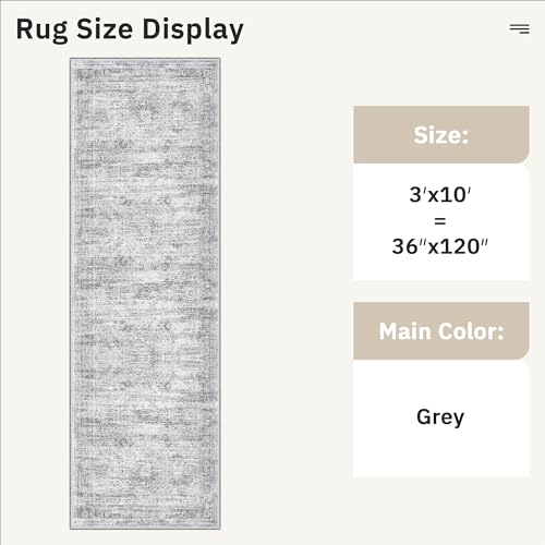 Washable Hallway Runner Rug 3x10 Kitchen Entry Rugs Non (Grey / 3' x 10' (Runner))
