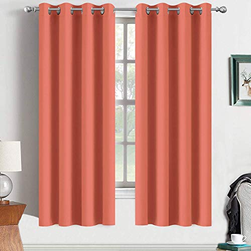 Room Darkening Curtains 52x63 inch Length Coral Orange (Coral Orange / 52"W x 63"L (Pack of 2))