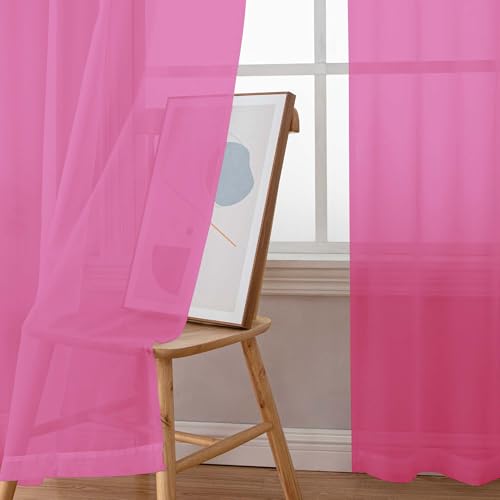 Hot Pink Short Sheer Curtains 45 Inch Length for Small Windows (Hot Pink / 42"W x 45"L (Pack of 2))