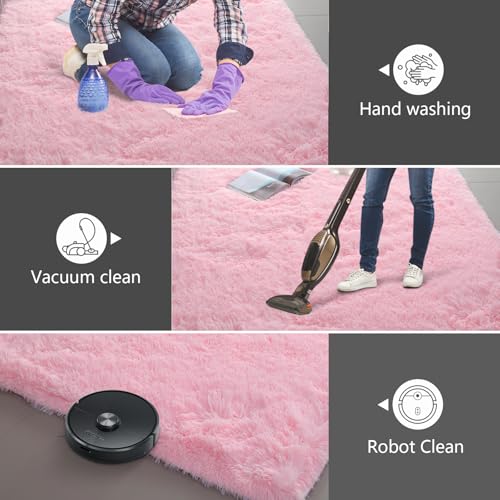Shag Area Rugs for Bedroom Living Room (Pink / 5' x 8' (Rectangular))