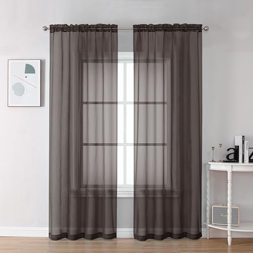 Chocolate Brown Sheer Curtains 78 Inches Long 2 Panels Set for Living Room (Chocolate Brown / 42"W x 78"L (Pack of 2))