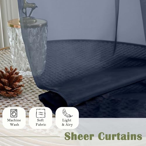 Navy Blue Sheer Curtains 120 Inches Long 2 Pcs (Navy Blue / 59"W x 120"L (Pack of 2))