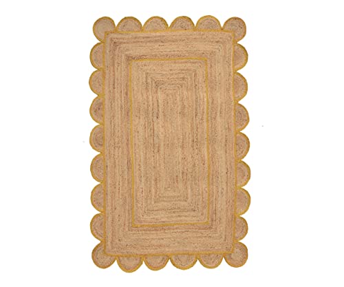 Scallop Pattern Jute Bohemian Area Rug (2'6"x18' (Runner) / Yellow)