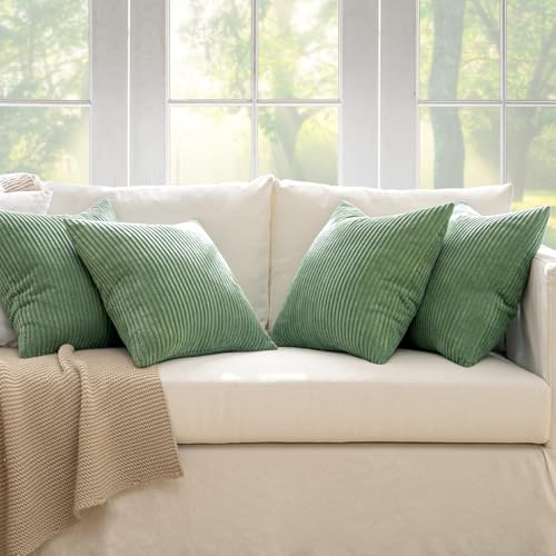 Soft Corduroy Decorative Throw Pillow Covers Sage Green 18x18 (18" x 18" (Pack of 4) / Sage Green)