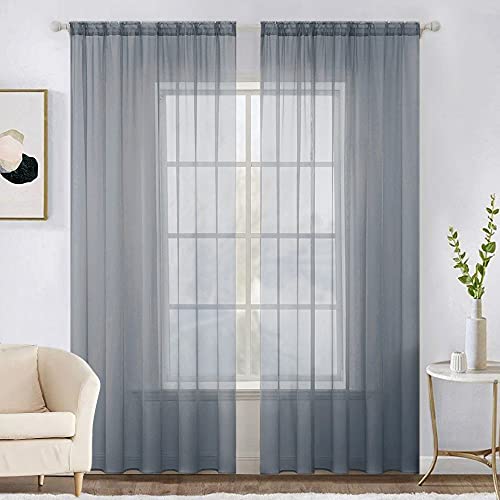 2 Panels Sheer Curtains for Living Room 54X108 Inch Dark Grey (Dark Grey / 54"W x 108"L (Pack of 2))