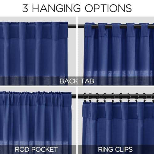 Classic Blue Linen Curtains 102 Inches Long Rod Pocket Back Tab Drapes 2 Panels Set for Living Room Bedroom Light Filtering Semi Sheer Classic Blue Curtain 102 Length for Patio Door 52x102 (52"W x 102"L (Pack of 2) / Classic Blue)