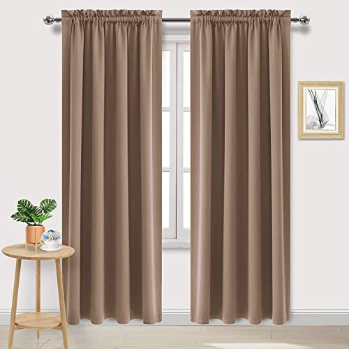 Blackout Curtains for Bedroom Living Room 52 x 84 Inch Long Khaki (Khaki / 52"W x 84"L (Pack of 2))