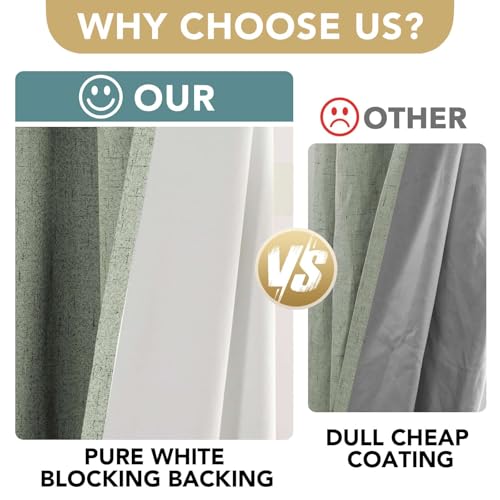 100% Blackout Linen Curtains 84" L 2 Panels Sage (Sage / 42"W x 84"L (Pack of 2))