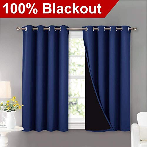 100% Blackout Curtains with Black Liners (Royal Blue / 52"W x 45"L (Pack of 2))