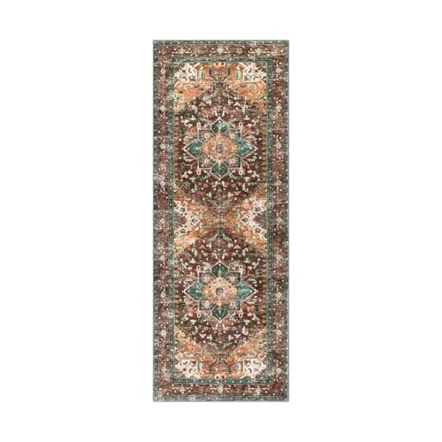 Washable Runner Rug (2' x 6' / Rust/Dull Teal)