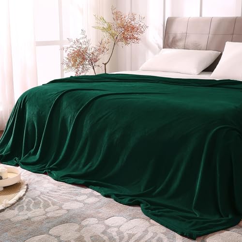 Fleece Blanket Soft Plush Queen Bed Blanket Forest Green 90"x90" (Forest Green / Queen(90"x90"))