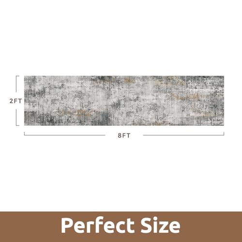 2 x 8 Hallway Runner Rug Non Slip Super Soft Long Runner Rugs Machine Washable Low Pile Modern Abstract Runners for Hallways for Bedroom Laundry Room Kitchen (Grey / 2' x 8')