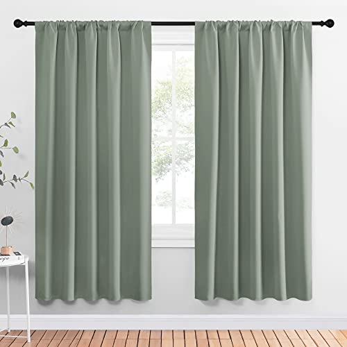Window Curtains Blackout Drapes (Greyish Green / 52"W x 72"L (Pack of 2))