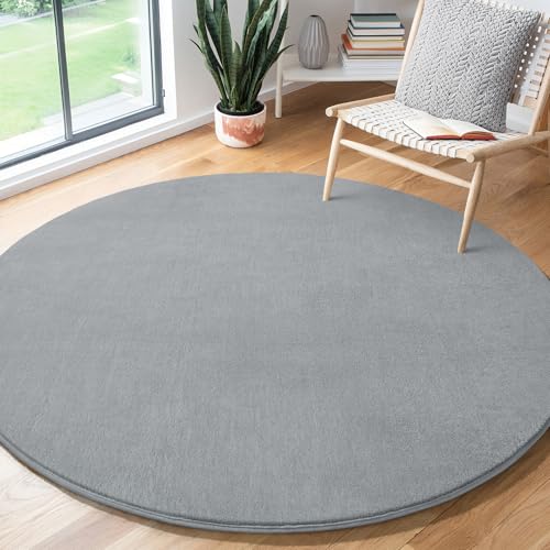 Grey Round Area Rugs 5ft Circle Rugs for Bedroom Living Room (5' (Round) / Grey)