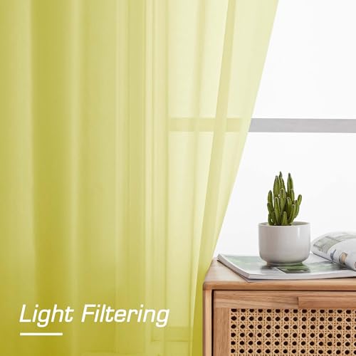 Sheer Lemon Curtains for Bedroom Living Room 63 Inch Length 2 Panels Set (Lemon Yellow / 42"W x 63"L (Pack of 2))