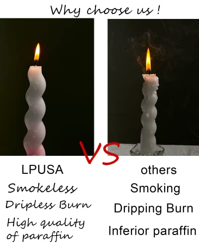 Black Spiral Taper Candles Handmade Candlestick Candles Wax Unscented Dinner Candle Dripless for Wedding (Black-7.6'')