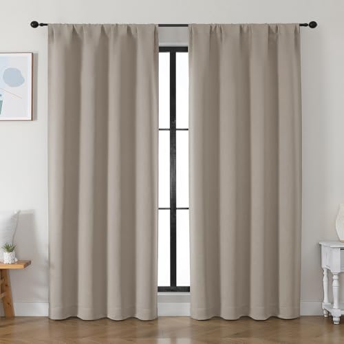 Ava Stone Blackout Curtains for Bedroom 84 Inch Length 2 Panels Set (Stone / 50"W x 84"L (Pack of 2))