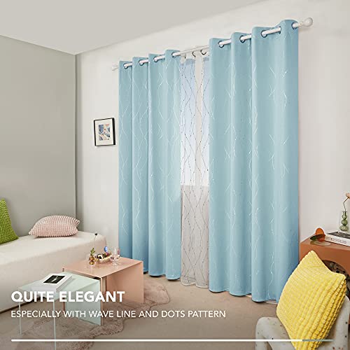 Living Room Curtains 95 Inches Long (Light Blue/Wave Dots / 52"W x 95"L (Pack of 2))