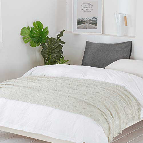 Beige Throw Blanket 60x80 Inch Boho Knitted Soft Throw Sofa Blanket (Beige / 60"x80")