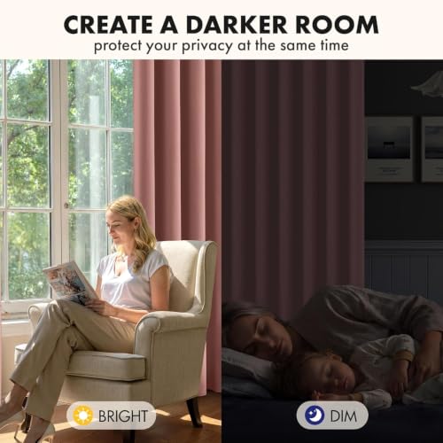 Dusty Rose Blackout Bedroom Curtains Drapes 84 Inch Long 52"x84" (Dusty Rose / 52"W x 84"L (Pack of 2))