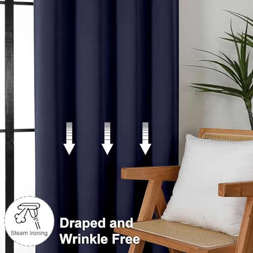 Ava Navy Blue Short Blackout Curtains for Bedroom 54 Inches Long 2 Panels Set (Navy Blue / 40"W x 54"L (Pack of 2))