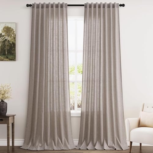 Brownish Grey Linen Curtains for Living Room 98 Inches Long Back Tab Light Filtering Semi Sheer Curtain Modern Farmhouse Decor for Bedroom Office Luxury Textured Drapes 52x98 (52"W x 98"L (Pack of 2) / Brownish Grey)
