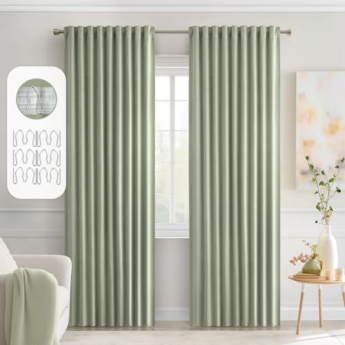 Sage Green Back Tab Blackout Curtains 52x72 Inches Long 2 Panels Set (Sage Green / 52"W x 72"L (Pack of 2))