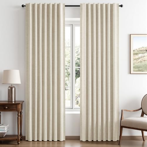 100% Blackout Linen Curtains 42 x 72 Inch Butter Cream 2 Panels (Butter Cream / 42"W x 72"L (Pack of 2))