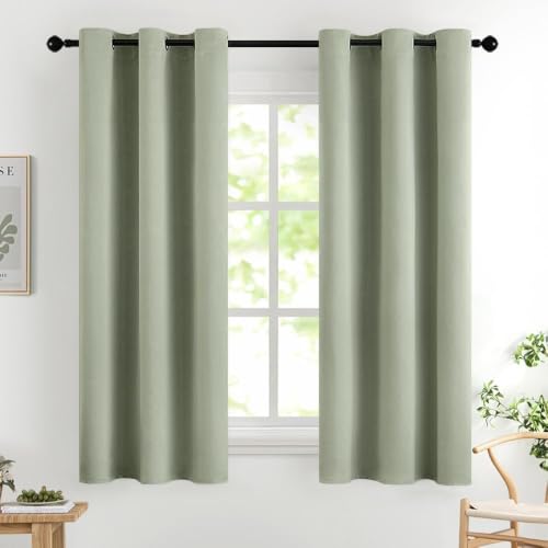 Sage Green Blackout Bedroom Curtains 63 Inch Long Light Blocking (Sage Green / 42"W x 63"L (Pack of 2))