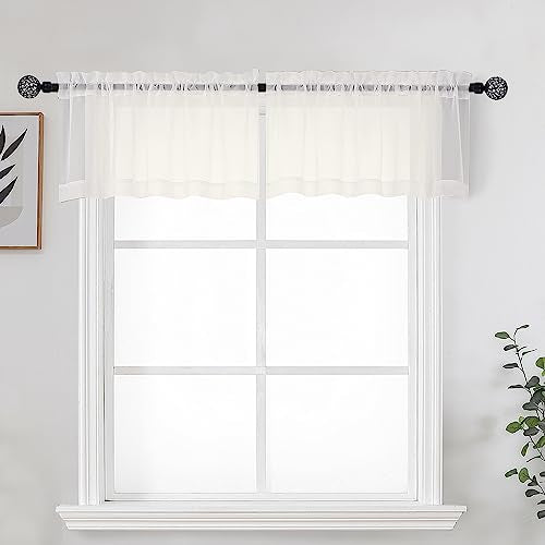 Ivory Sheer Valance for Kitchen Windows Set of 2 (Ivory / 42"W x 14"L (Pack of 2))