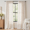 Floral Linen Curtains for Living Room 96 Inch Length Taupe Flower Curtain Rod Pocket Back Tab Farmhouse Curtains with Printed Floral Bedroom Window Curtain Set (Penny Taupe on Ecru / 50"W x 96"L (Pack of 2))