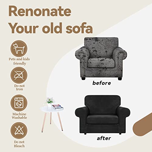Velvet Stretch 2 Pieces Chair Sofa Slipcovers Washable (Small / Black)