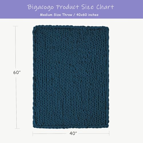 Chunky Knit Throw Blanket for Couch (Deep Sea Blue / 40"x60" (Medium Size Throw）)