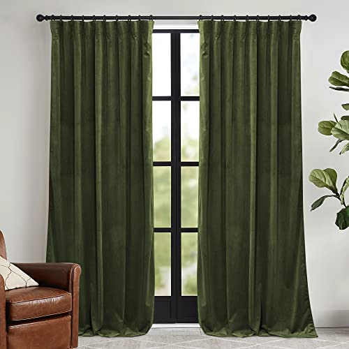 Velvet Curtains 102 inches Long (Olive Green / 52"W x 102"L (Pack of 2))