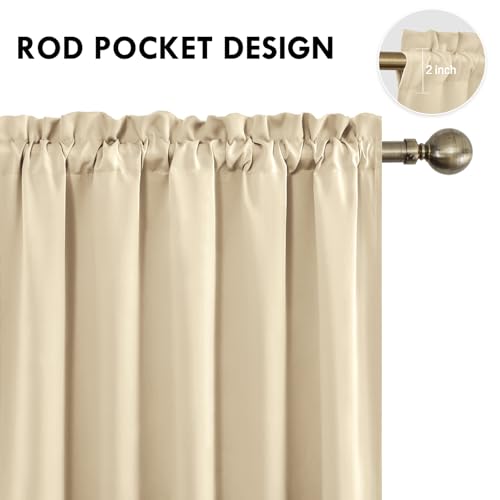 Wide Blackout Curtains for Bedroom Living Room 60 x 84 Inch Long Beige (Beige / 60"W x 84"L (Pack of 2))