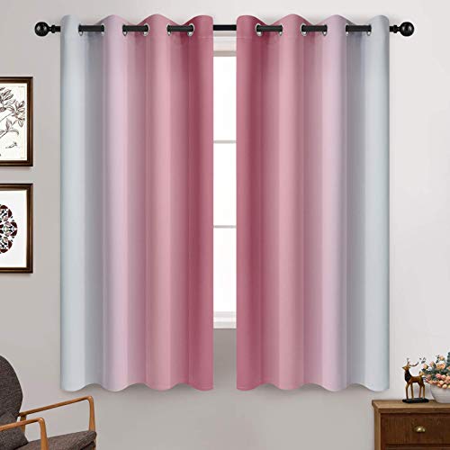 Ombre Curtains Pink and Greyish White for Living Room (52"W x 63"L (Pack of 2) / Pink)