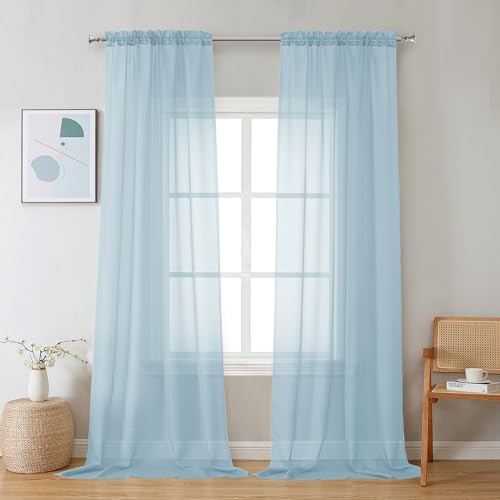Sheer Sky Blue Curtains 90 inches Long 2 Panels (Sky Blue / 42"W x 90"L (Pack of 2))