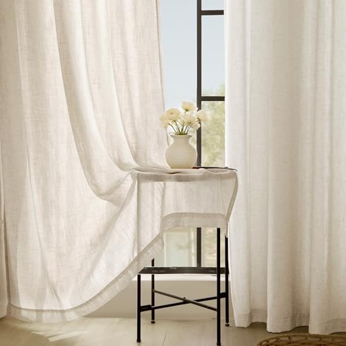 Apricot Linen Curtain 96 inch Length 2 Panels Set Back Tab Light Filtering Living Room Curtain Drapes Home Office Modern Minimalist Decor Farmhouse Boho Neutral Cream Semi Sheer Curtain 96 inch Long (Apricot / 52"W x 96"L (Pack of 2))