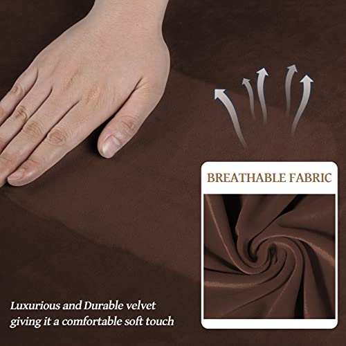 Velvet Stretch 3 Pieces Couch Cover for Sofa Washable (Medium / Chocolate)
