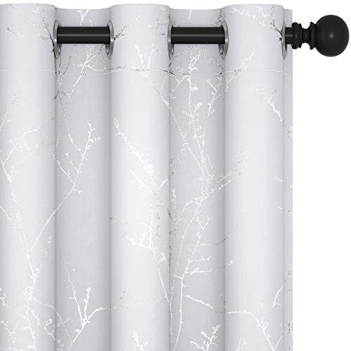 Living Room Curtains 84 Inches Long (Greyish White/Tree Branch / 42"W x 84"L (Pack of 2))