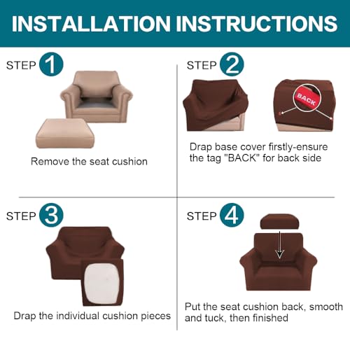 2 Piece Chair Covers Armchair Slipcovers for Living Room Armchair Sofa Cover with Individual Cushion Covers Feature Jacquard Fabric (Armchair (1 Cushion) / Burnt Brick)