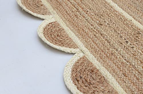 Scallop Pattern Jute Bohemian Area Rug (2'6"x20' (Runner) / Off White)