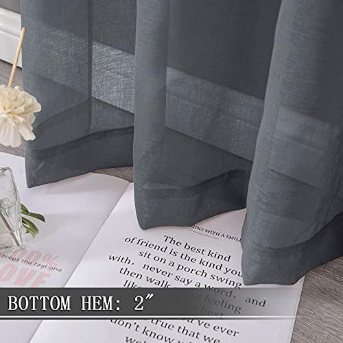 Sheer Curtains Linen Textured Bedroom Curtain Sheers Light Filtering Rod Pocket Voile Curtains for Living Room (54"W x 84"L (Pack of 2) / Dark Grey)