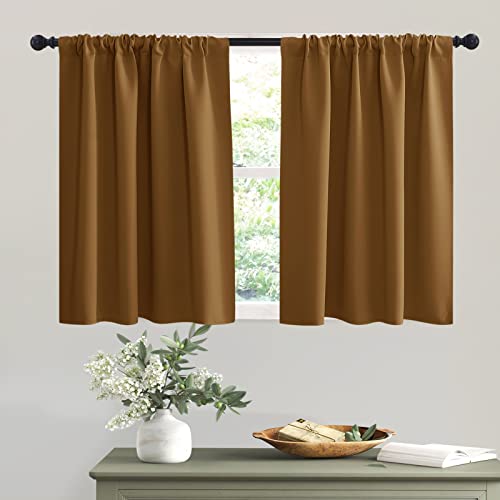 Short Gold Brown Blackout Curtains for Small Bedroom Window Cafe (Gold Brown / 42"W x 36"L (Pack of 2))