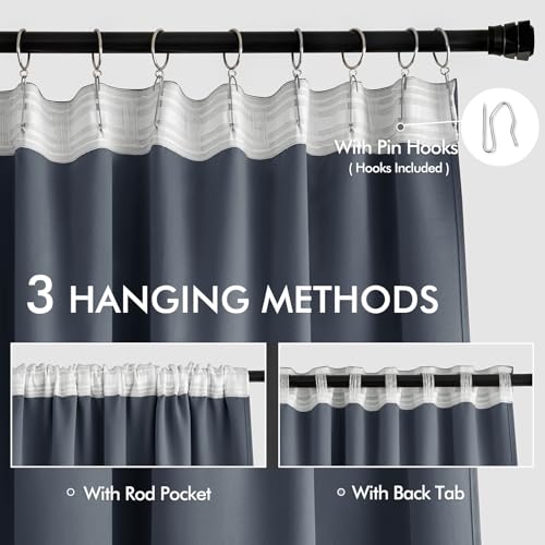 Stone Blue Back Tab Blackout Curtains 52x120 Inch Long 2 Panels Set (Stone Blue / 52"W x 120"L (Pack of 2))
